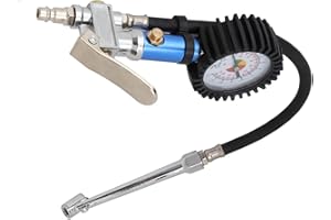 Hililand 0-12 Bar Self clamping Tire Inflator with Air Pressure Gauge Tire Pressure Gun Self-Clamping Tyre Pressure Gun with Air Pressure Gauge Air Compressor Tyre Inflator Attachment