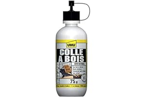 UHU Colle à bois originale - Plus forte que le bois, résistante à l'humidité, D2, sans solvants, embout de précision, transparente, biberon 75g
