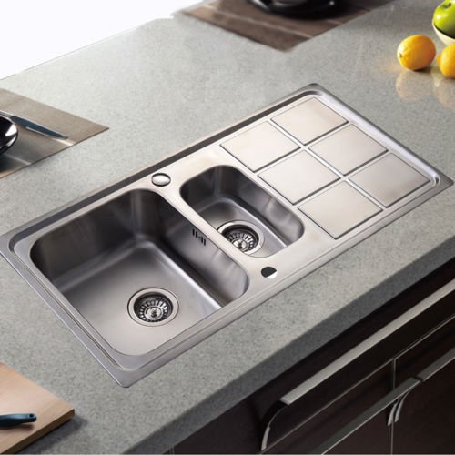 Edelstahl Spüle Küchenspüle Spültisch Spülbecken Einbauspüle mit Restebecken und Abtropffläche - 6