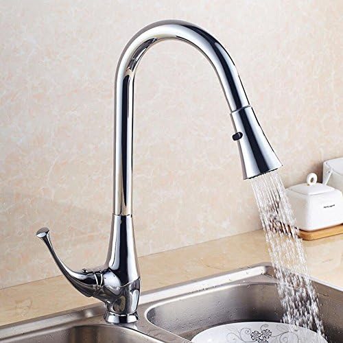 Jruia High Pressure Extendible Single-Lever Kitchen Tap Fitting with Extendible Dish Rinser Kitchen Tap 360 ° Rotatable Brass High Water Crane For Sinks, silver