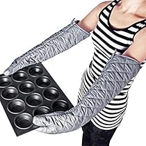 Guanti da forno extra lunghi, resistenti al calore, con fodera in cotone, guanti spessi da cucina, per pentole, cottura al forno, barbecue (61 cm, argento, 1 paio