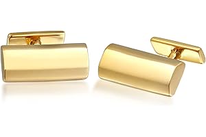 Kuzzoi Gemelli da uomo a forma rettangolare in vero oro giallo 375 placcato oro giallo per camicia, elegante regalo da uomo per matrimonio e compleanno, Oro