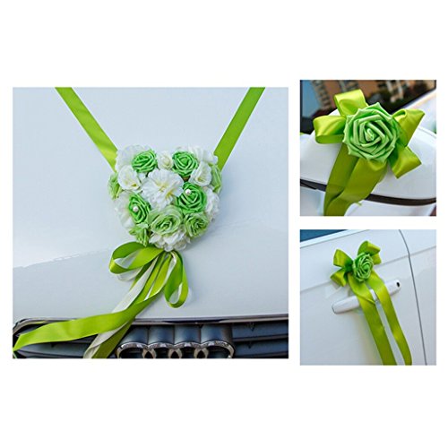 MagiDeal Hochzeit Auto Dekoration Kits 5 Meter Bänder & 6 Große Antennenschleifen – Grün, 25 cm - 3