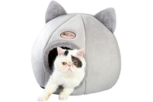 CYMWER Cama tipo cueva para gatos, tienda de campaña para gatos y perros pequeños, suave cubierta cerrada acogedora para gatos, gatitos, casa de cama para gatos semicerrada, cueva para dormir para gatos,
