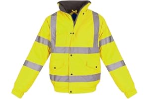 shelikes Hi Vis Viz Visibility Bomber Workwear Security Safety Fluorescent Hooded Padded Waterproof Work Wear Jacket Coat