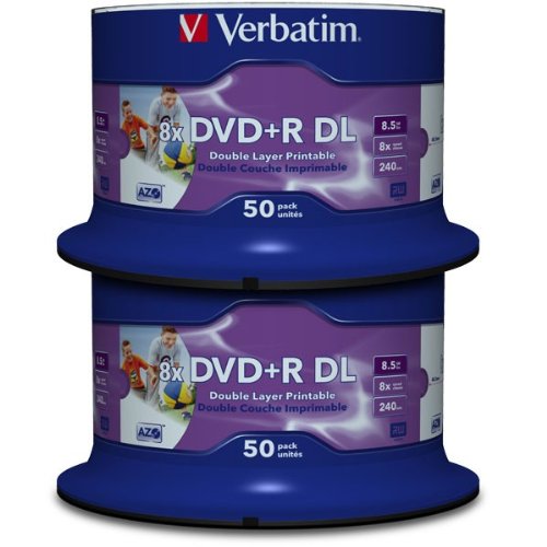Verbatim DVD Double Layer DVD+R DL 8.5 GB / 240 min 8x, Full printable White No ID, 100 Stück in Cakebox - 2