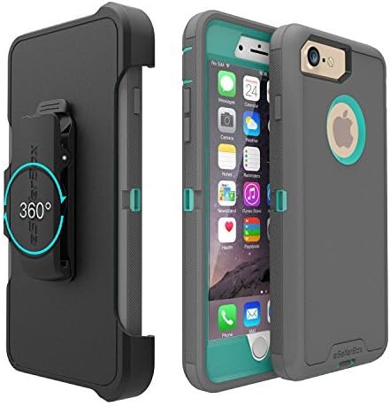 iPhone 7 Case,eSellerBox Multi-Layer [Full body] [Heavy Duty Protection ] Shock Reduction / Bumper Case with built in Screen Protector for Apple iPhone 7 （4.7, Grey&amp;Teal)