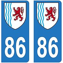 HADEXIA Lot 4 Autocollants Plaque D'immatriculation Département 86 Vienne Ancienne Région Poitou Charentes Noir Couleur & F France Europe