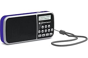 AQINOVA Digital 1 – bärbar DAB+/FM-radio (LCD-skärm, favoritminne, direktvalsknappar, hörlursuttag, USB, AUX-in, LED-ficklampa, utbytbart batteri, 1 watt, liten)