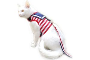 Yizhi Miaow Escape Proof Cat Harness with Leash Large, Adjustable Cat Walking Jackets, Padded Cat Vest Sailor Suit Red