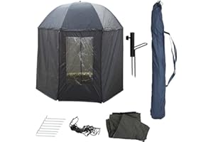 PHOENIX 91109 Paraguas de pesca Ø250 cm tienda de pesca con paragüero y piquetas, protege de la lluvia, el viento, el frío y los rayos UV, para 3 hombres y equipo + estuche GRATIS