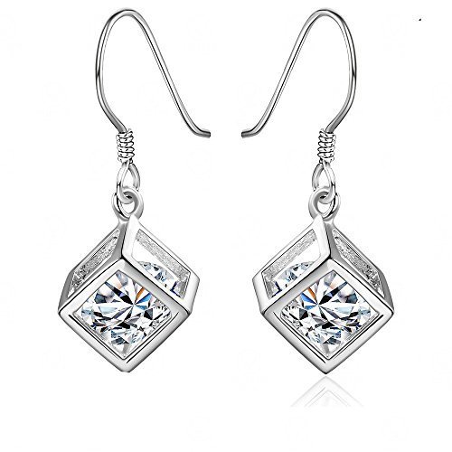 Hosaire Elegent Earrings Fashion Silver Earring Drops Hook Earrings Cube Shining Crystal Ear Stud