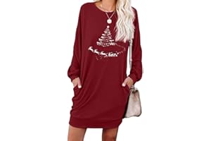 PrinStory Women Jumper Dress Long Sleeve Winter Mini Dresses Casual Loose Knitted Pullover Sweater Tunic Tops Basic Dress With Side Pockets