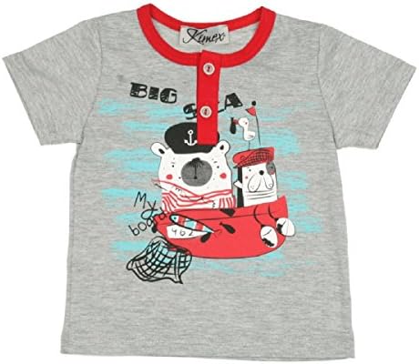 KiMex Baby Boy T-Shirt Little Bear at Sea, Farbe:Grau, Kindergröße:92
