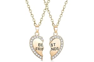 Vayfoni 2 Pcs Friendship for Girls – Alloy & Rhinestone Pendant Chains, Friendship Necklace for 2, Best Friend Birthday Gift, Golden Best Friend Necklace Set
