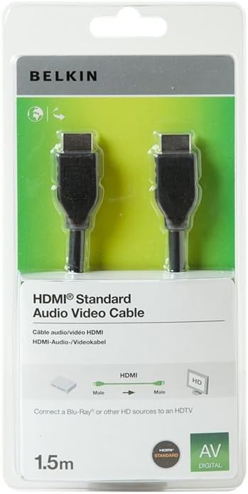Belkin Hızlı HDMI 1.4 Kablosu, 1.5m (4k, Ultra HD, 3D), F3Y017bt1, 5MBLK