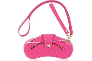 OOYES Glasses Case Semi Hard Around Neck Attached Belt Eyeswear Cover Leather Sunglasses Pouch Hold Reading Holder