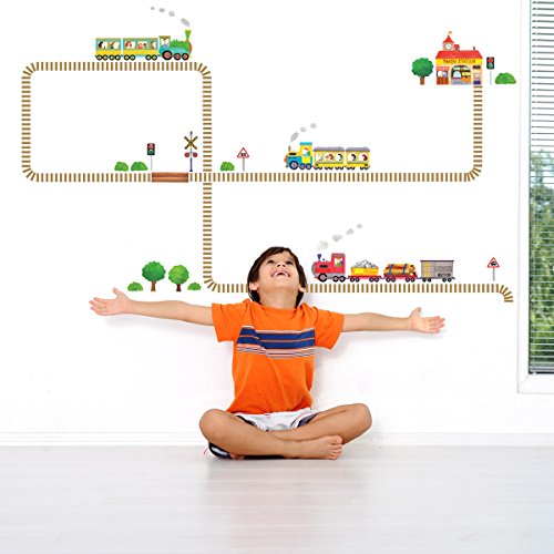 Decowall DW-1504 Züge & Gleise Wandsticker Wandaufkleber Wandtattoo Kinderzimmer