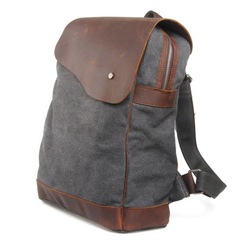 Canvas Leder Rucksack Backpack für Uni laptop Rucksack Reisetasche (dunkel grau) - 2