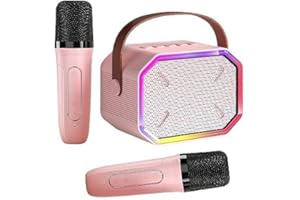 Caiord Karaoke Machine for Kids and Adults,Mini Portable Bluetooth Speaker with 2 Wireless Microphones,Led Lights for TV, Home Party,Kids Gift for Girls Boys Family Party Birthday(Pinkcolor)