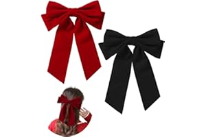 ZEVONDA Pack of 2 Big Bow Hair Clips - Solid Color Velvet Large Bowknot Hairpin Hair Clip with Long Tail Hair Barrettes Accessories for Girls Women, Black + Wine Red