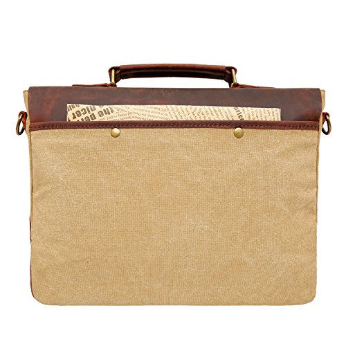 bupell Umhängetasche für Laptop und Akten aus echtem Büffel-Leder und Canvas – Für Notebooks bis 14″ – Unisex Vintage Messenger Bag, Aktentasche, Schultertasche, Notebooktasche – - 8
