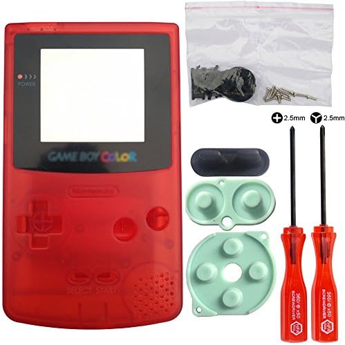 iMinker Full Housing Shell Pack Case Cover Replacement Parts with Open Tools for Nintendo Gameboy Color, GBC (Transparent Red)