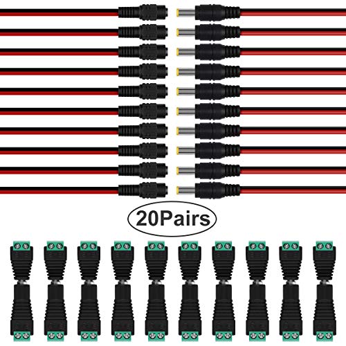 10 Pairs DC Power Pigtail Cable 22AWG 5.5 x 2.1mm 12V 2A Male Female 10 Pairs Male Female DC Power Jack Plug Adapter Connecteur for CCTV Home Security Surveillance Camera Transmission Systems