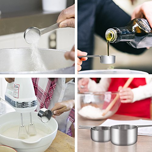 AckMond Edelstahl 4er Set Messbecher + 4er Set Messlöffel für trockene und flüssige Bestandteile – Präfekt zum Kochen oder Backen - 2