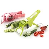 Clazkit Pack of 2 Plastic 2 in 1 Vegetable & Fruit Multi & Peeler, Veg Sharp Stainless Steel 5 Blade Vegetable Cutter with Pe