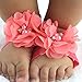 Sanwood Baby Girl Chiffon Rhinestone Foot Flower Barefoot Sandals Headband Set (Watermelon Red)