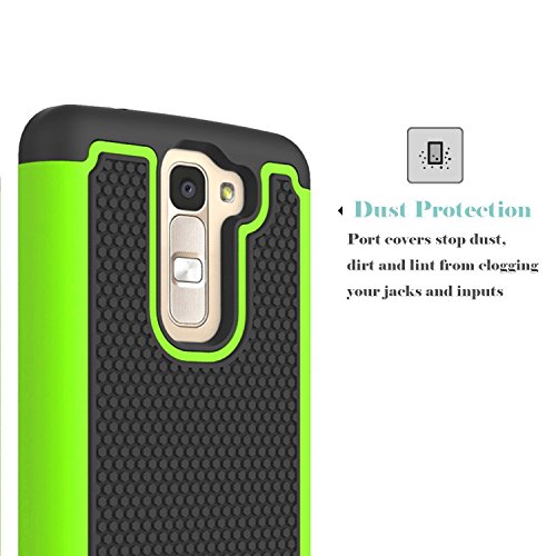 Colel Funda para LG K8  LG Escape 3  LG Phoenix 2  armadura h  brida con doble capa  absorci  n de choques  protecci  n con protector de pantalla de cristal para LG Escape 3  LG K8  LG K350N verde