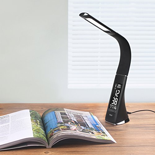 WILIT® U2 5W edle und moderne LED Schreibtischlampe in Lederoptik mit integriertem Wecker, Kalender, Uhrzeit und Temperaturanzeige, in 3 Helligkeitsstufen verstellbar, schwarz - 9