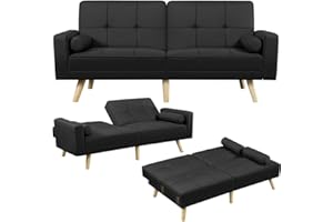 Soberine Divano Letto a 3 Posti in Tessuto Divano Pieghevole con Braccioli e 2 Cuscini Imbottiti da Soggiorno Camera da Letto Camera degli Ospiti (nero)