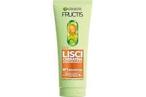 Garnier Fructis Shampoo, Per Capelli Lisci e Lucenti a Lungo, Effetto Anti-Crespo, Trattamento Lisciante alla Cheratina Vegetale e Olio di Argan, Lisci Cheratina, 200 ml
