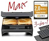 ROMMELSBACHER SWG 700 3-in-1 Multi Toast & Grill Max (Sandwich-Maker, belgisches Waffeleisen, Kontaktgrill, 3 wechselbare Alu-Druckguss-Platten, 2-Lagen Antihaftbeschichtung) schwarz/Edelstahl