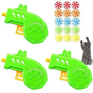 18 Pieces Cat Fetch Toy Cat Tracking Toy Cat Interactive Toys with 5 Colors Flying Propellers for Pet Cat Kitty Training Chasing (Green Cat Theme Design)