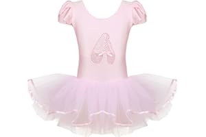 TiaoBug Kinder Ballettkleidung - 3 Modells - Mädchen Ballettkleid Kurzarm Ballettanzug mit Ballett Tutu Tütü und Innenslip Shorts Kostüm Outfit Gr.92-128