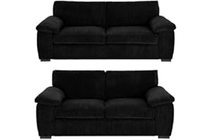 GENERIC Jumbo Cord 3+2 Seater Sofa Set: Redefine Your Living Space with Luxurious Comfort & Timeless Style – Deep Cushions, Sturdy Build & Ultra-Soft Fabric (Black, 3+2 Seater)