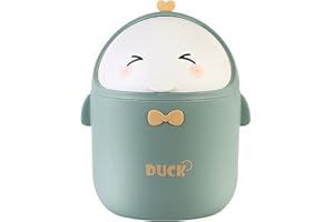SYULCR Papelera Escritorio Pequeña, Cubo Basura Cocina, Cubo Basura Baño, Cubo de Basura Portátil Estilo Dibujos Animados Lindo, Papelera con Tapa para Oficina, Cocina, Dormitorio (verde)
