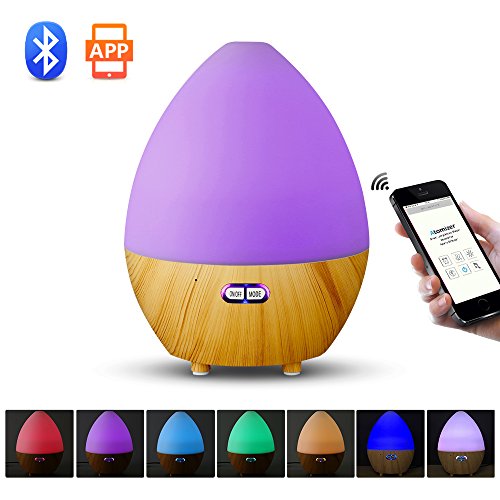GBlife Essential Oil Diffuser, 450 ML Holz Korn Aromatherapie Cool Mist Luftbefeuchter, Bluetooth 4.1 Ultraschall Luftbefeuchter mit Musik-Player und 7 Farben LED-Leuchten