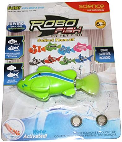 Robo Fish My Pet Fish Automatic Swimming Diving Robot Fish Toy- Pop Into Water And Watch It Swim - Perfect For Bath Toy Or Collect Them All For Aquarium With 2 Spare Batteries (Green)