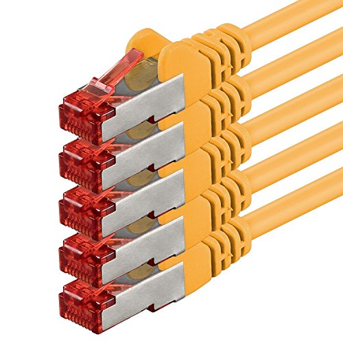 1aTTack.de - 2m - gelb - 5 Stück - Cat6 Cat.6 Netzwerkkabel Patchkabel Ethernetkabel Set Sftp 1000 Mbit/s kompatibel mit cat.5 cat.5e cat.6a cat.7