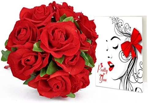 TIED RIBBONS Gifts for Girlfriend, Best Valentine's Day Gifts, Valentine Day Special Gifts for Her 24 Faux Red Roses Bunch Bouquet with Greeting Card