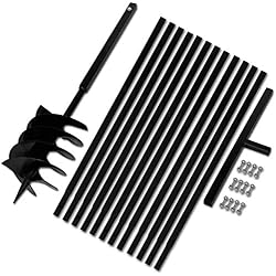 mewmewcat Mèche Jardin Tarière Foret Tarière Bêche et Tarière Manuelle 200mm avec Rallonge Mèche Tarière 13m Acier Noir