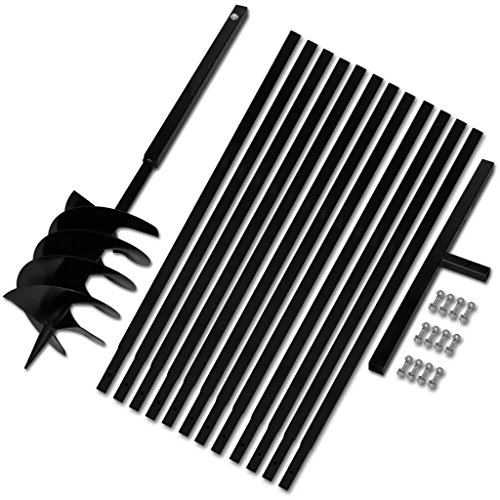 mewmewcat Mèche Jardin Tarière Foret Tarière Bêche et Tarière Manuelle 200mm avec Rallonge Mèche Tarière 13m Acier Noir
