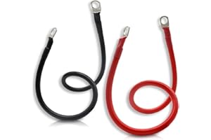 KUBOWAI 2 Pcs Cable Batterie Onduleur avec Borne à Anneau Fil de Cuivre, Câble de Batterie 12V, 16mm² 5AWG 50cm, pour Motos, Voitures, Bateaux, Solaire Rouge Noir (M10)