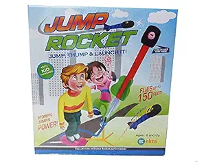 EKTA Jump Rocket Stomp Launcher and 3 Foam Tipped Rockets with Whistling Sound Outdoor Toy for Kids (Flies Upto 150ft, Non- Toxic, No Battery, Age 5+ Years), Multicolour