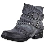  SCARPE VITA Damen Stiefeletten Biker Boots Leicht Gefütterte Booties Nieten 170058 Grau Nieten 38