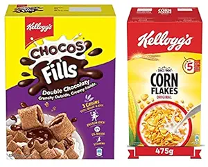 Kelloggs Chocos Fills, Double Chocolaty, Multigrain, High in Protein & B Vitamins, 0% Maida 250g + Corn Flakes Original, High in Iron and B Group Vitamins, Breakfast Cereals, 475g Pack
